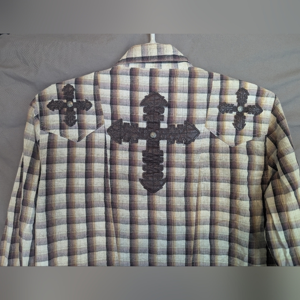 Remetee Small Plaid Cross Button Down Shirt Eagle Buttond - Picture 13 of 15